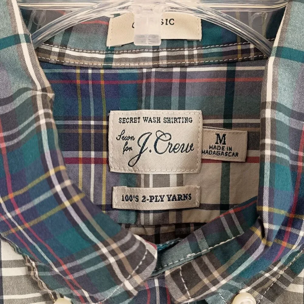 J.Crew Mens Shirt Large Plaid Classic Fit Short Sleeves Pocket BJ734 Cotton NWT